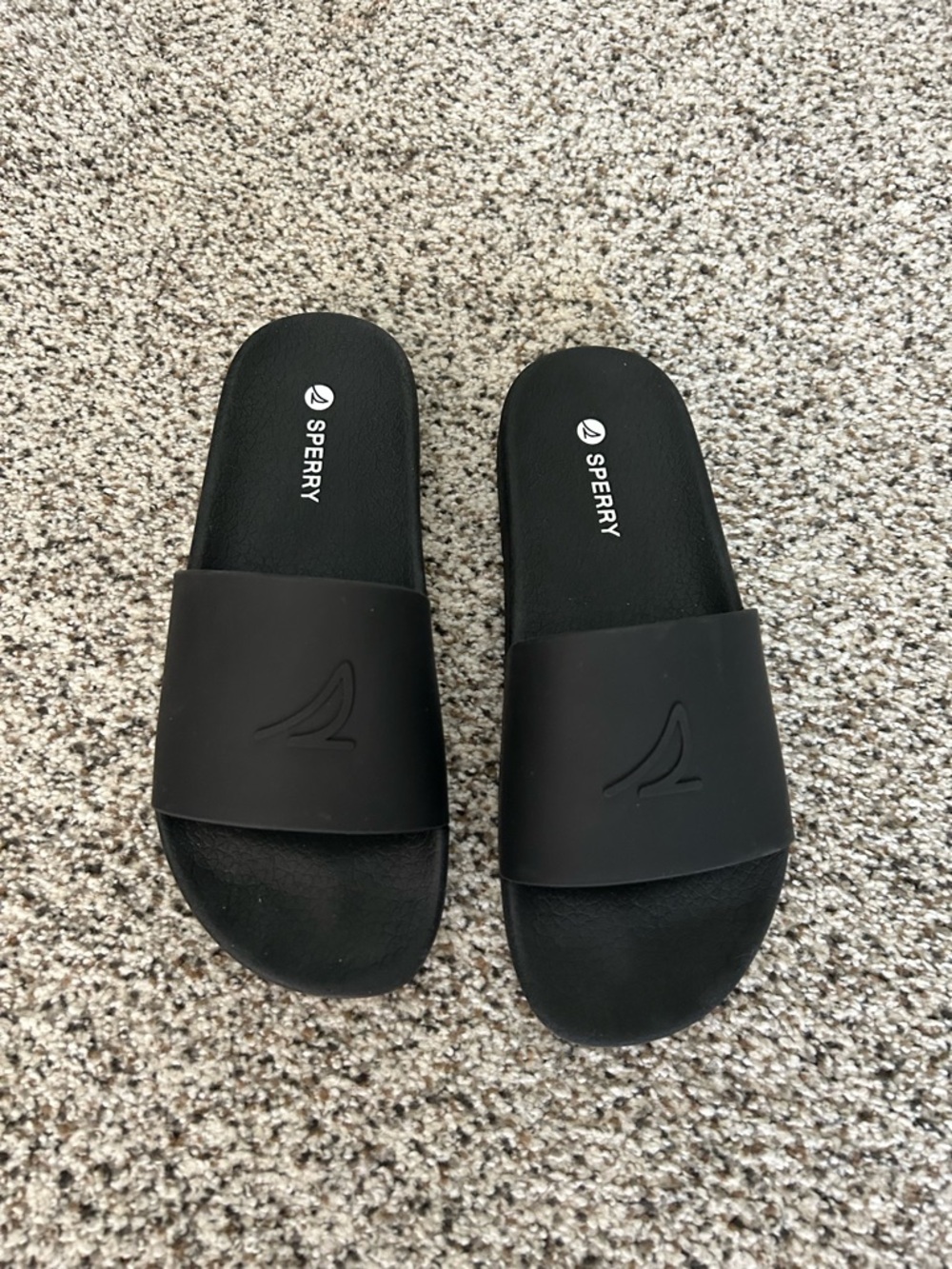Sperry Black Slide Sandals with Embossed Logo